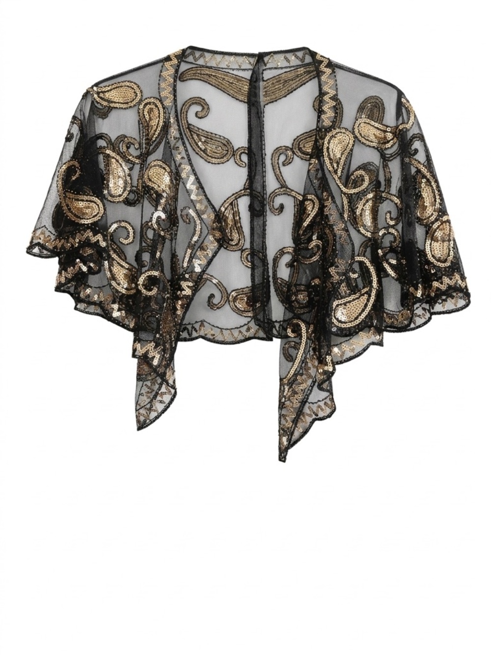 Vintage Whimsygoth Gold Sequin Paisley Mesh Bolero Shrug Capelet Boho Glam